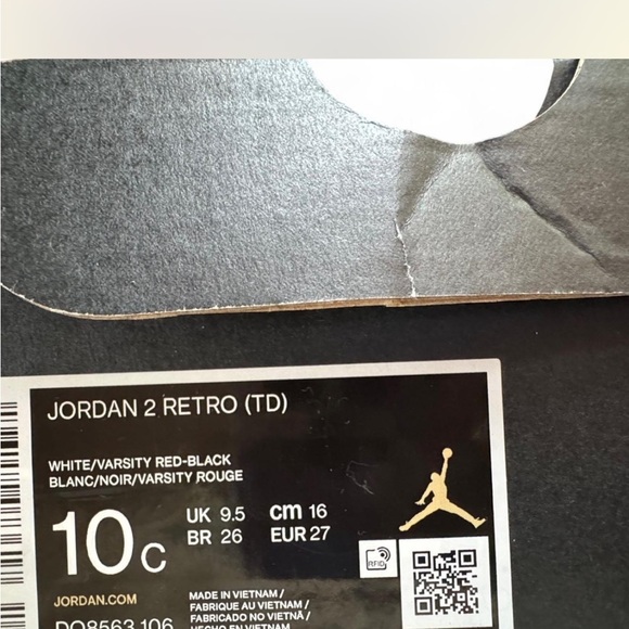 Toddler Jordan 2  White and Red Sneakers size 10c - Picture 8 of 8